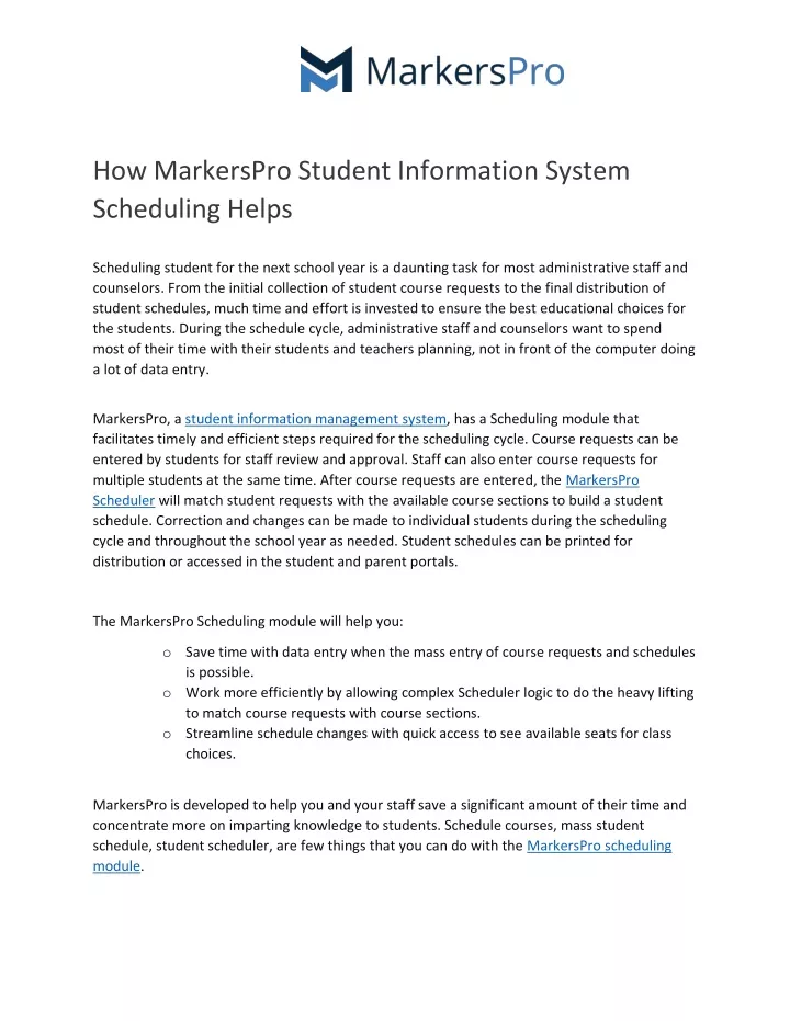 how markerspro student information system