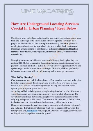How Are Underground Locating Services Crucial In Urban Planning - Line Locators Inc