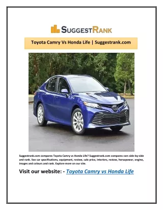 Toyota Camry Vs Honda Life | Suggestrank.com