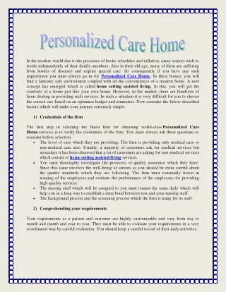 Personalized Care Home