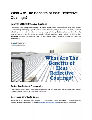what are the benefits of heat reflective coatings