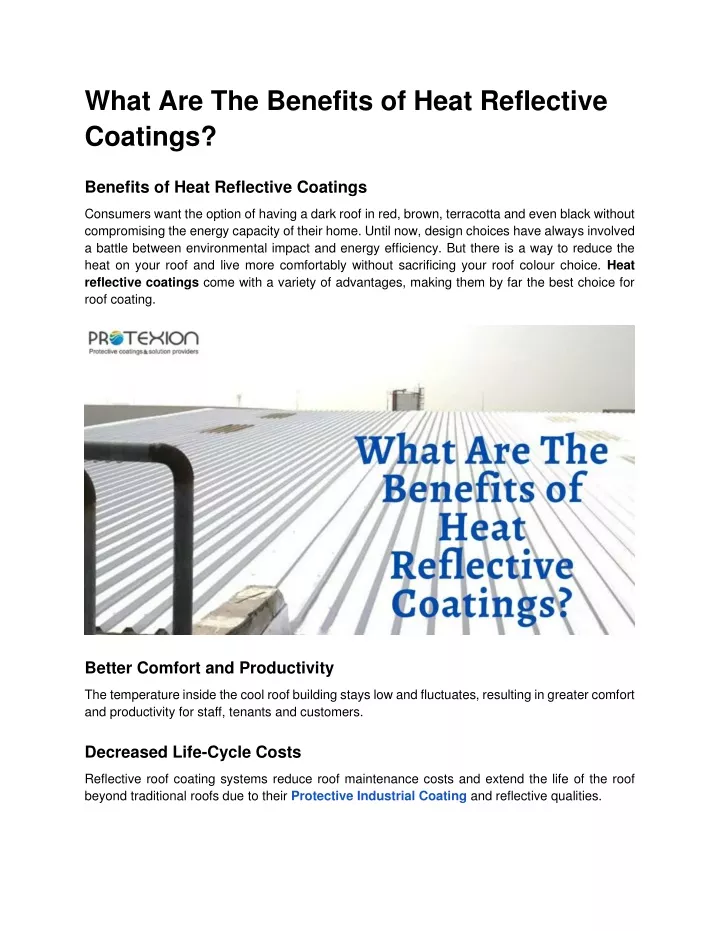 what are the benefits of heat reflective coatings