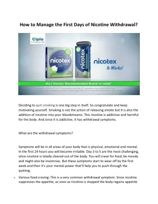 How to Manage the First Days of Nicotine Withdrawal?