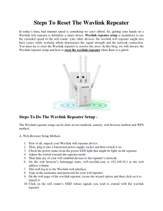 Steps To Reset The Wavlink Repeater
