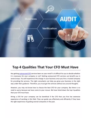 Top 4 Qualities That Your CFO Must Have
