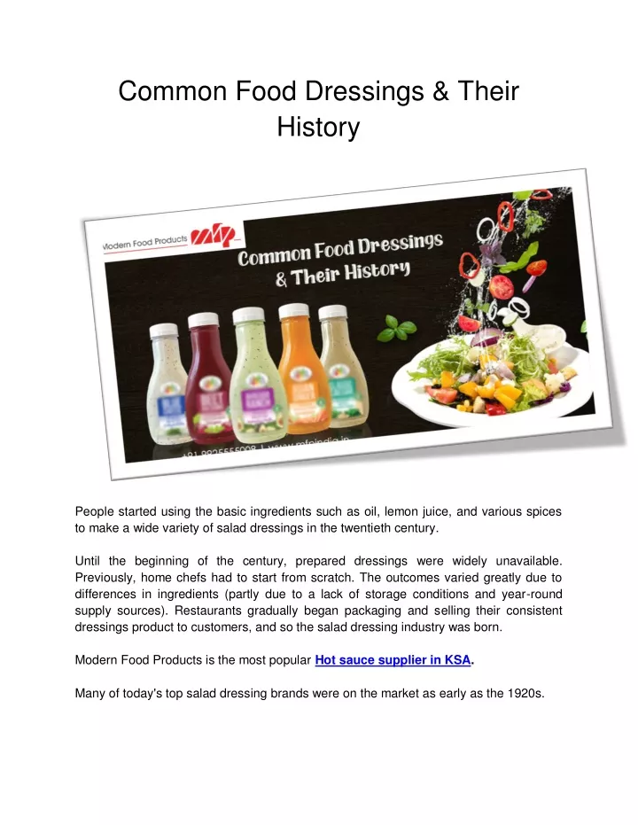 common food dressings their history
