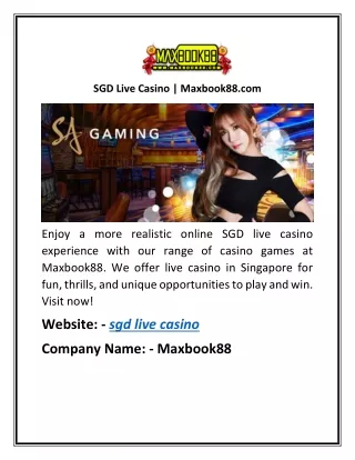 SGD Live Casino | Maxbook88.com