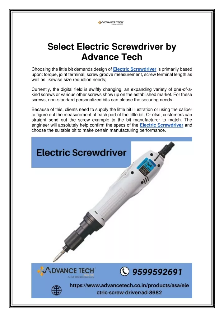 select electric screwdriver by advance tech