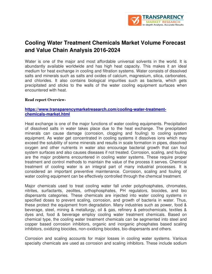 cooling water treatment chemicals market volume
