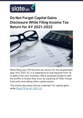 Do Not Forget Capital Gains Disclosure While Filing Income Tax Return