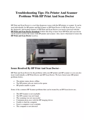 Troubleshooting Tips Fix Printer And Scanner Problems With HP Print And Scan Doctor
