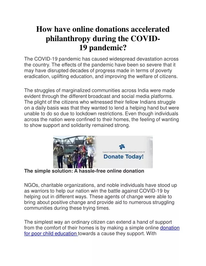 how have online donations accelerated philanthropy during the covid 19 pandemic