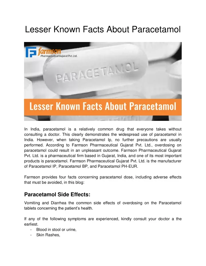 lesser known facts about paracetamol