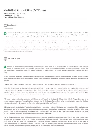 Mind & Body Compatibility Report