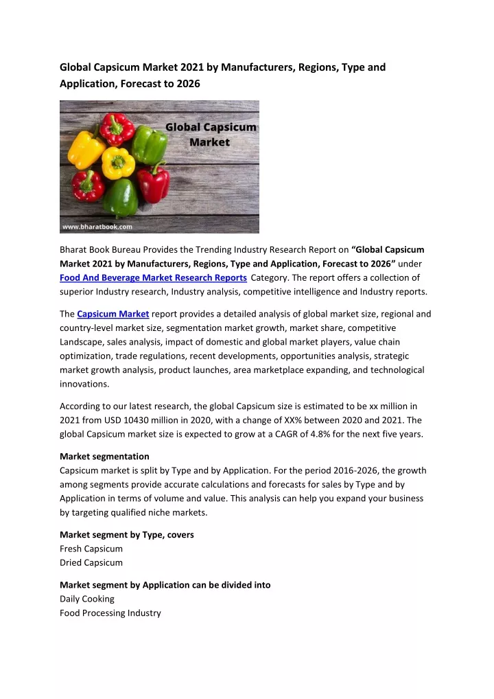 global capsicum market 2021 by manufacturers