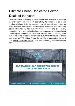 Ultimate Cheap Dedicated Server Deals of the year