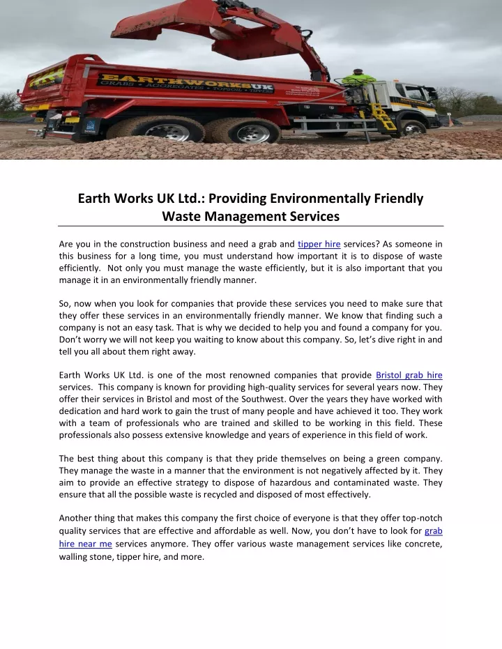 earth works uk ltd providing environmentally