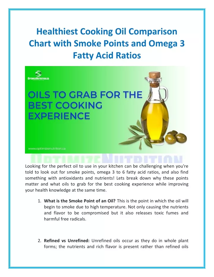 healthiest cooking oil comparison chart with