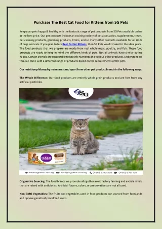Purchase The Best Cat Food for Kittens from SG Pets
