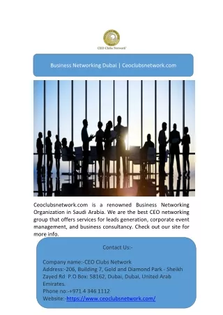 Business Networking Dubai | Ceoclubsnetwork.com