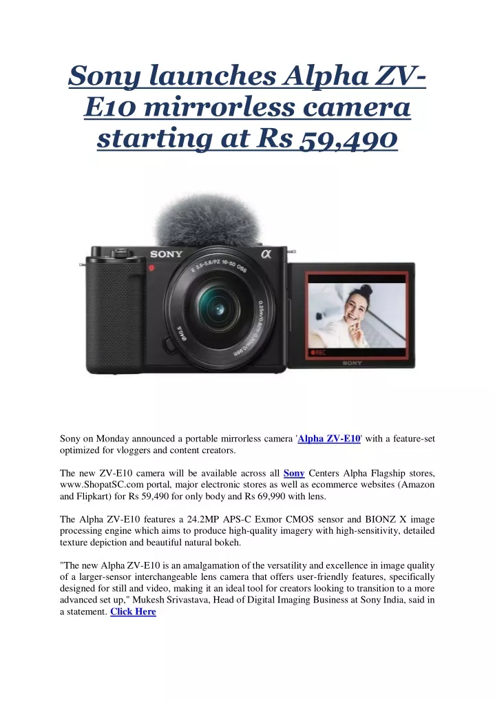 sony launches alpha zv e10 mirrorless camera