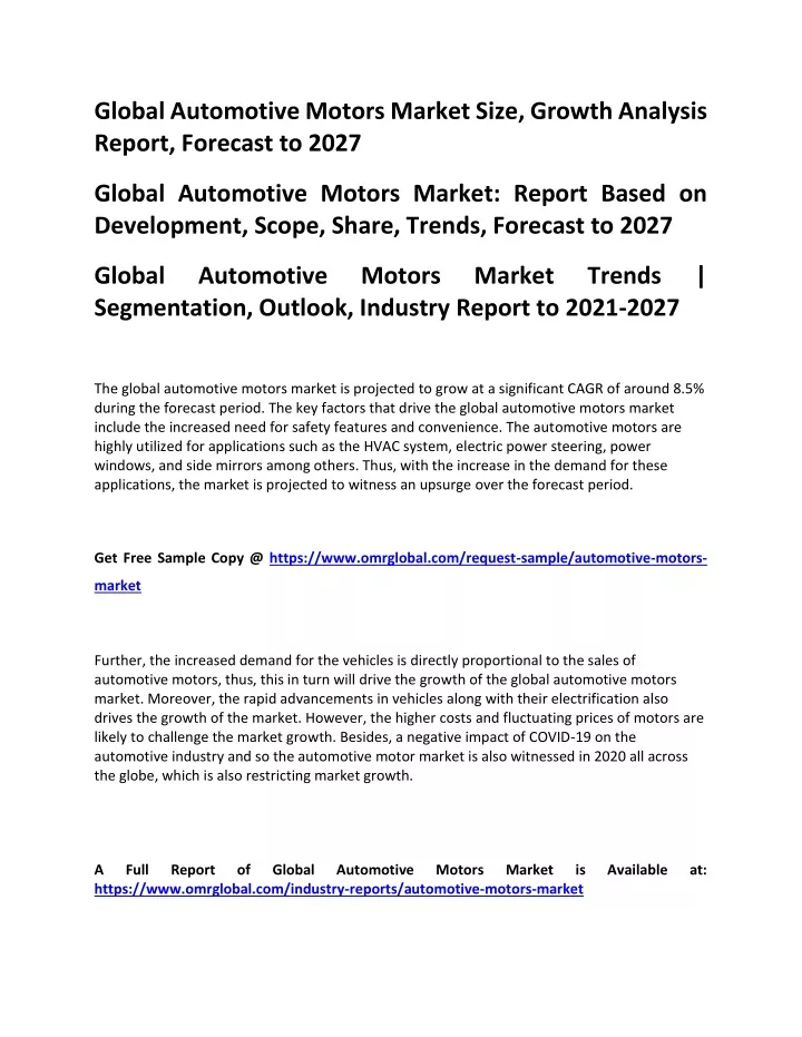 global automotive motors market size growth