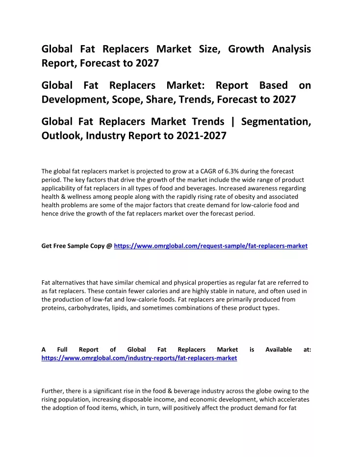 global fat replacers market size growth analysis