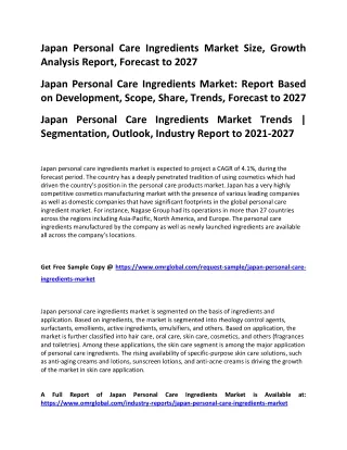 Japan Personal Care Ingredients Market