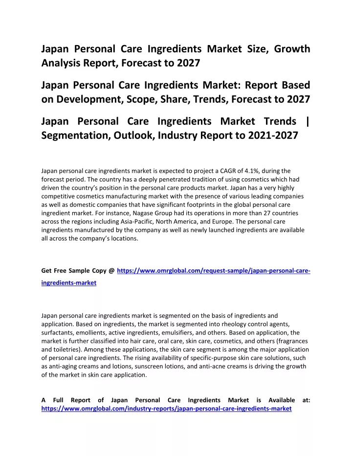 japan personal care ingredients market size