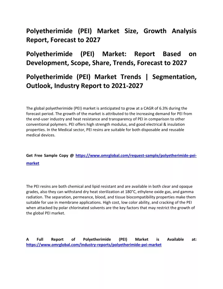 polyetherimide pei market size growth analysis