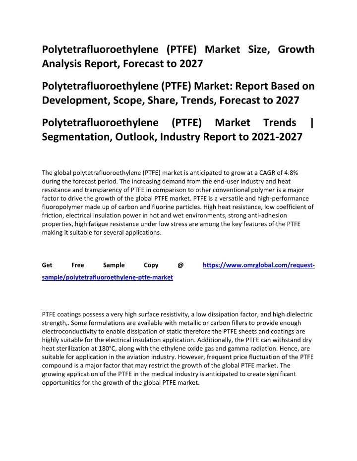 polytetrafluoroethylene ptfe market size growth
