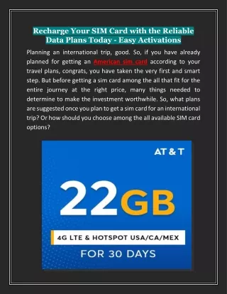 Recharge Your SIM Card with the Reliable Data Plans Today - Easy Activations