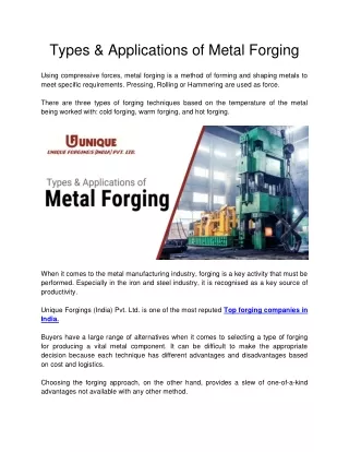 types applications of metal forging