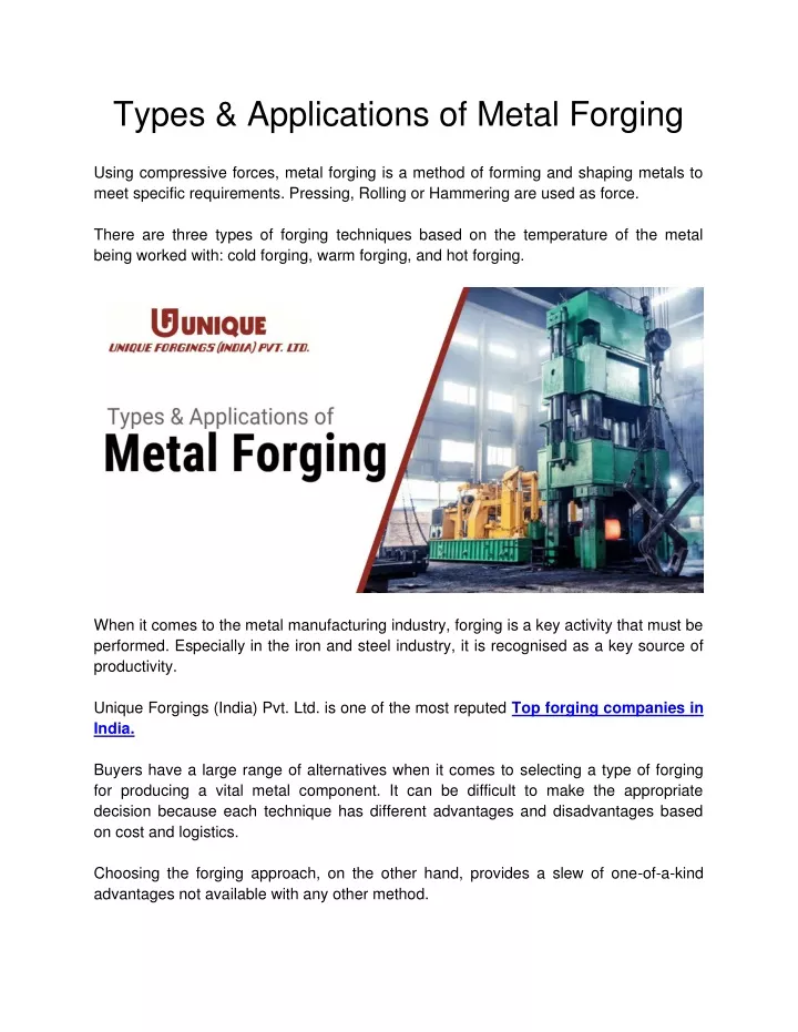 types applications of metal forging