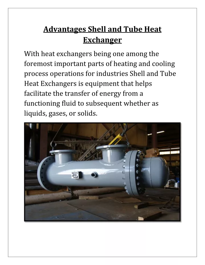advantages shell and tube heat exchanger