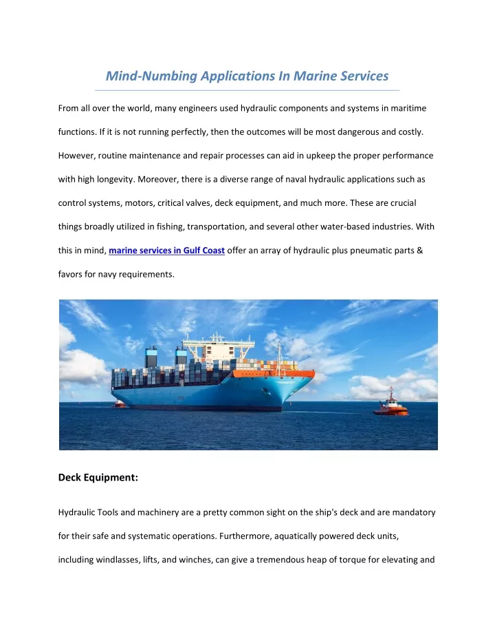 mind numbing applications in marine services
