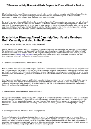7 Reasons to Aid Parents Preplan for Funeral Service Wants