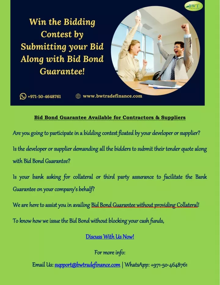 bid bond guarantee available for contractors