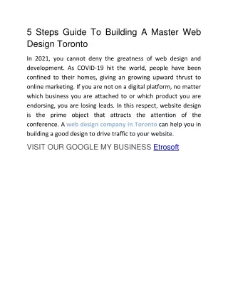 5 Steps Guide To Building A Master Web Design Toronto