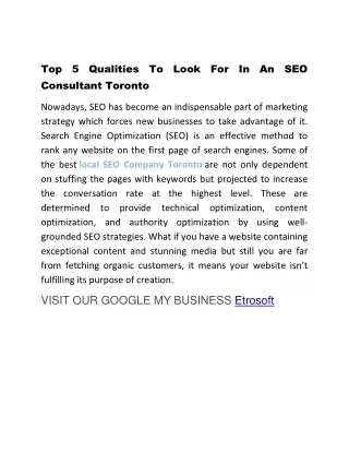 Top 5 Qualities To Look For In An SEO Consultant Toronto