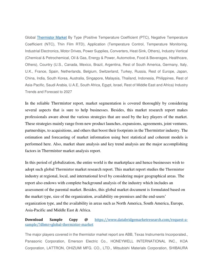 global thermistor market by type positive