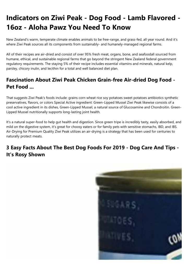 indicators on ziwi peak dog food lamb flavored