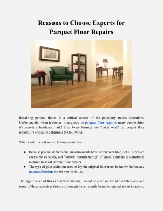 Reasons to Choose Experts for Parquet Floor Repairs