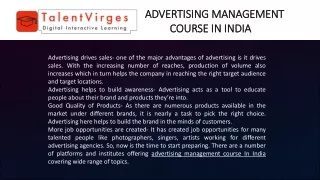 Advertising management course In India