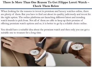 There Is More Than One Reason To Get Filippo Loreti Watch – Check Them Below