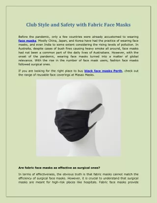 Club Style and Safety with Fabric Face Masks
