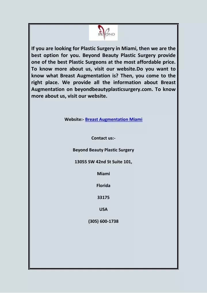 if you are looking for plastic surgery in miami