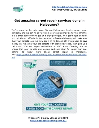 Get amazing carpet repair services done in Melbourne