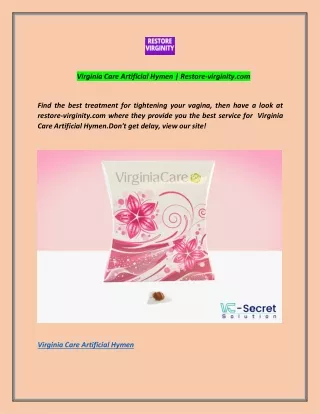 Virginia Care Artificial Hymen | Restore-virginity.com