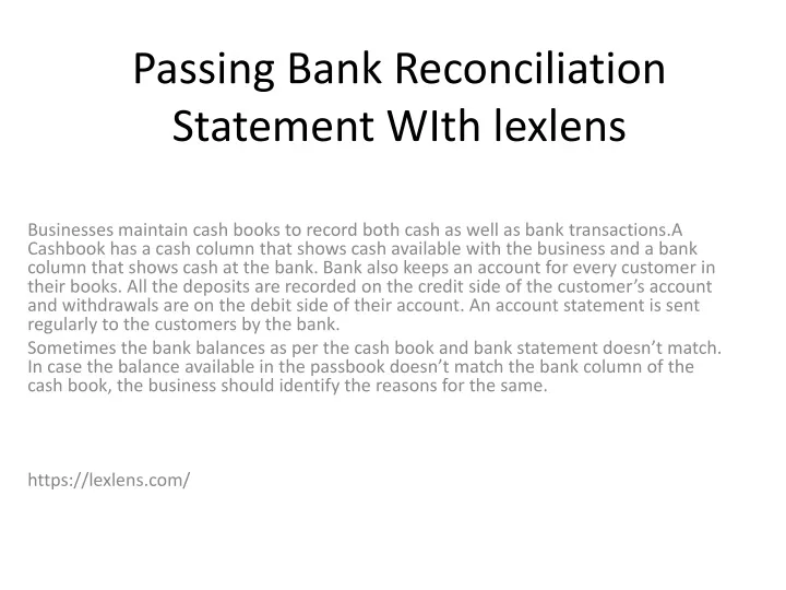 passing bank reconciliation statement with lexlens